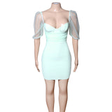 Mint Short Sleeve Open Back Bandage Homecoming Dresses