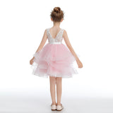 Pink Layered V Back Tulle Short Flower Girl Dresses