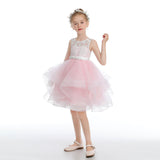 Pink Layered V Back Tulle Short Flower Girl Dresses