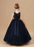 Pretty Sleeveless Lace Tulle Flower Girl Dresses With Bownot