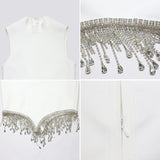 White Sleeveless Fringed Rhinestone Mini Homecoming Dresses