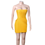 Yellow Sweetheart Pleats Bandage Homecoming Dresses