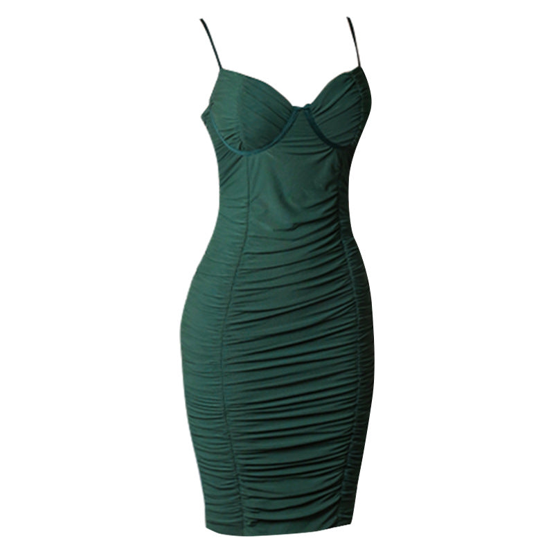 Elegant Green Spaghetti Straps Pleats Homecoming Dresses