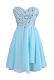 Sweetheart Chiffon Blue Homecoming Dresses With Beading ED72