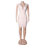 Pink Sleeveless V-Neck Lace Edge Sheath Homecoming Dresses