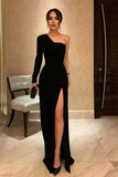 Formal Dress Black One Shoulder Long Sleeve Long Prom Dress PD056