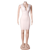 Pink Sleeveless V-Neck Lace Edge Sheath Homecoming Dresses