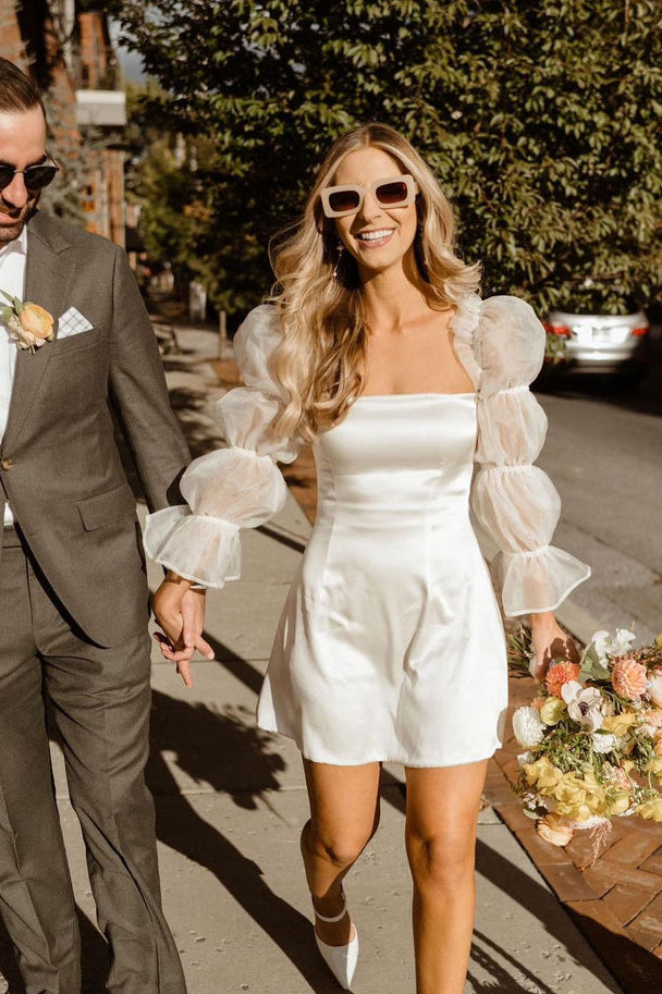 Sheath Cute Detachable Long Sleeve Short Wedding Dresses N034