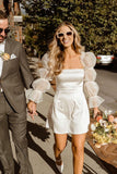 Sheath Cute Detachable Long Sleeve Short Wedding Dresses N034