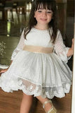 A Line 3/4 Sleeve Lace Flower Girl Dresses Baby Dresses with Champagne Sash