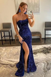 Strapless Mermaid Sequins Prom Dress with High Split OK339