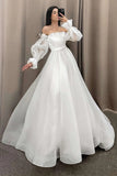 A Line Strapless Pleated Flowy Wedding Dress with Detachable Sleeves OK1907