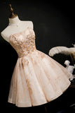 Champagne Strapless Sequins Tulle Short Homecoming Dress