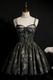 Dark Grey Sequins Lace Up Ball Gown Tulle Homecoming Dress