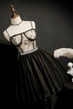 Chic Black Lace Spaghetti Straps Tulle Short Homecoming Dress