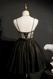 Chic Black Lace Spaghetti Straps Tulle Short Homecoming Dress