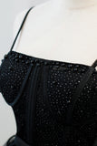 Black Sequins Spaghetti Straps Tulle Short Homecoming Dress