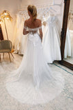 A Line Sweetheart Tulle Wedding Dresses with Appliques N094