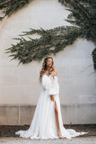 Flowy Off the Shoulder Chiffon Long Sleeve Boho Wedding Dresses N041