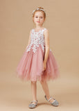 Chic Asymmetrical Sleeveless Applique Tulle Flower Girl Dress