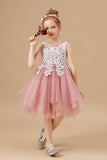 Chic Asymmetrical Sleeveless Applique Tulle Flower Girl Dress