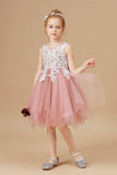 Chic Asymmetrical Sleeveless Applique Tulle Flower Girl Dress