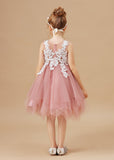 Chic Asymmetrical Sleeveless Applique Tulle Flower Girl Dress