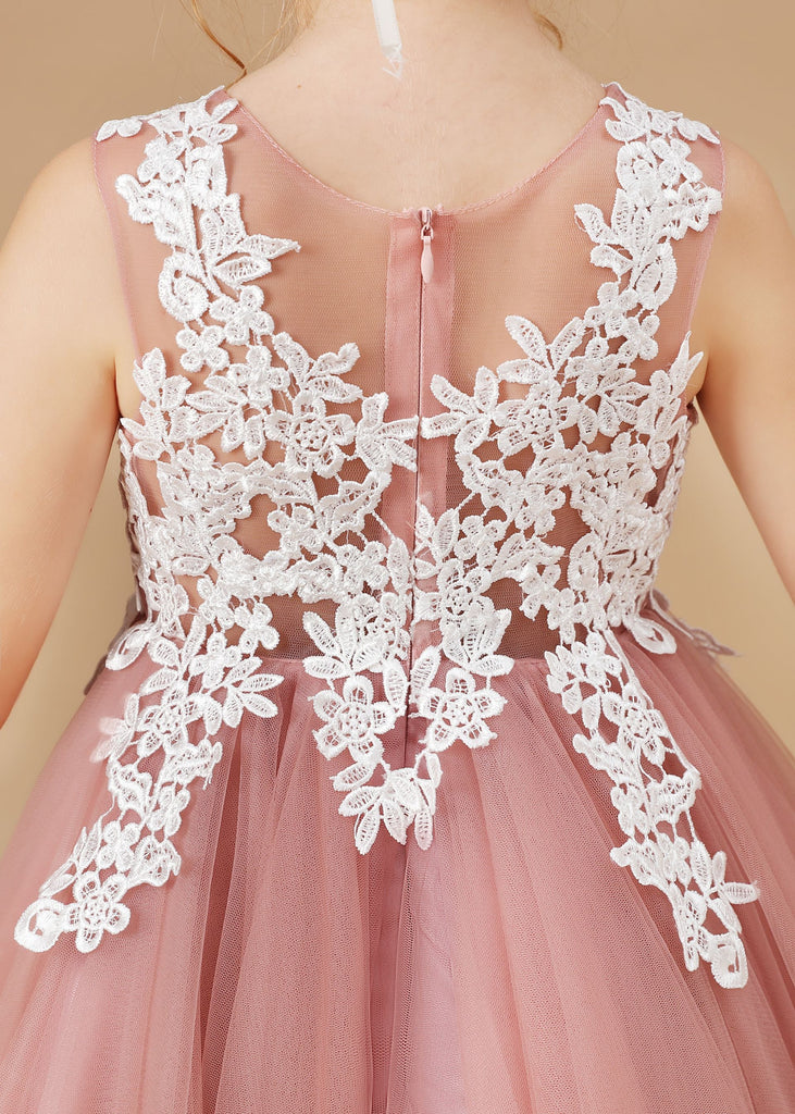 Chic Asymmetrical Sleeveless Applique Tulle Flower Girl Dress
