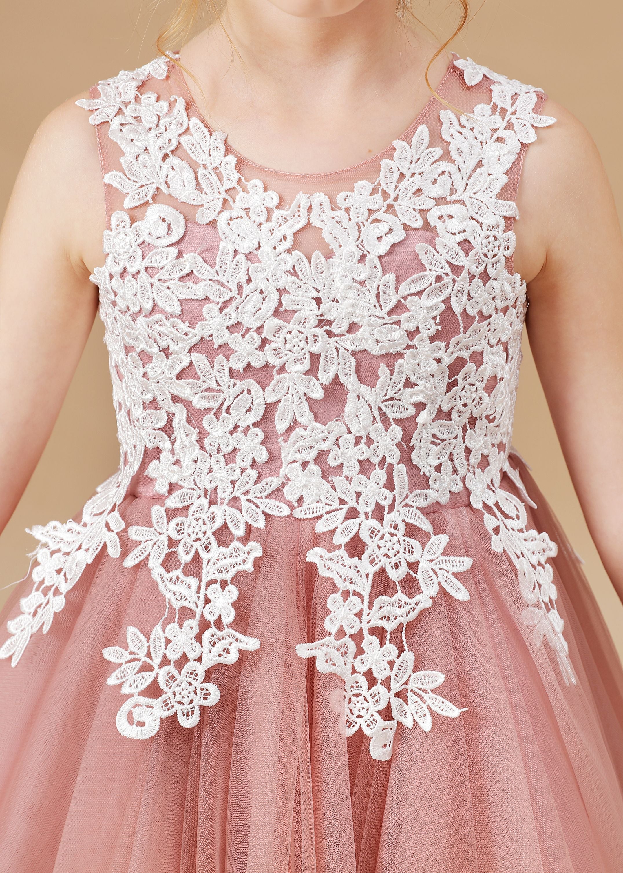 Chic Asymmetrical Sleeveless Applique Tulle Flower Girl Dress