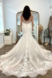 Charming Mermaid V Neck Lace Wedding Dresses N065