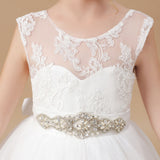 Ivory Floor-length Bowknot Tulle Flower Girl Dresses With Rhinestones Sash