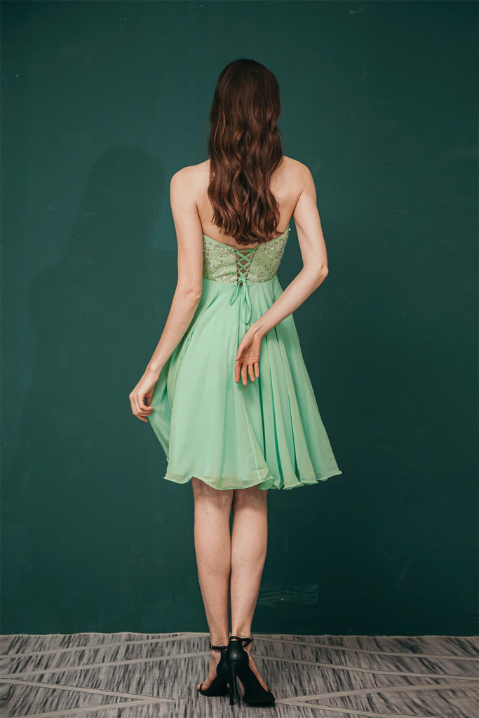 Cute Sweetheart Knee Length Chiffon Beading Short Prom Dresses Y291045