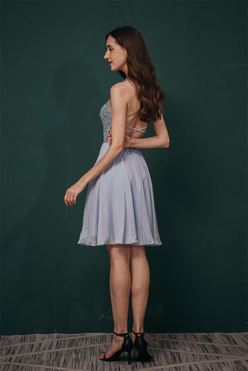 Cute Beading Chiffon Knee Length Short Homecoming Dresses Y301039