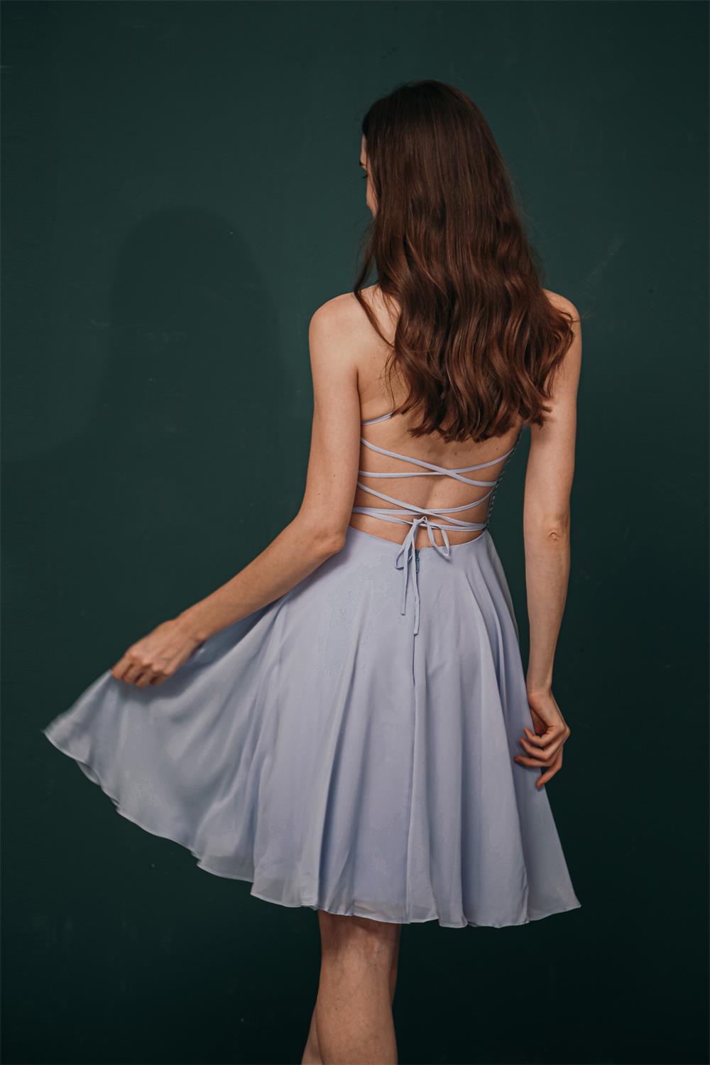 Cute Beading Chiffon Knee Length Short Homecoming Dresses Y301039