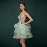 Cute A Line Spaghetti Straps Beading Tulle Knee Length Homecoming Dresses WH341036