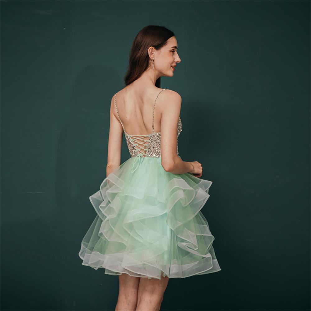Spaghetti Straps Beading Tulle Homecoming Dresses Y341036