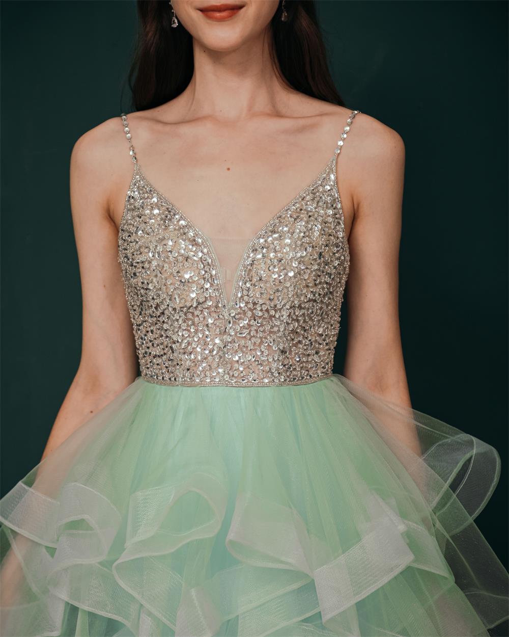 Spaghetti Straps Beading Tulle Homecoming Dresses Y341036