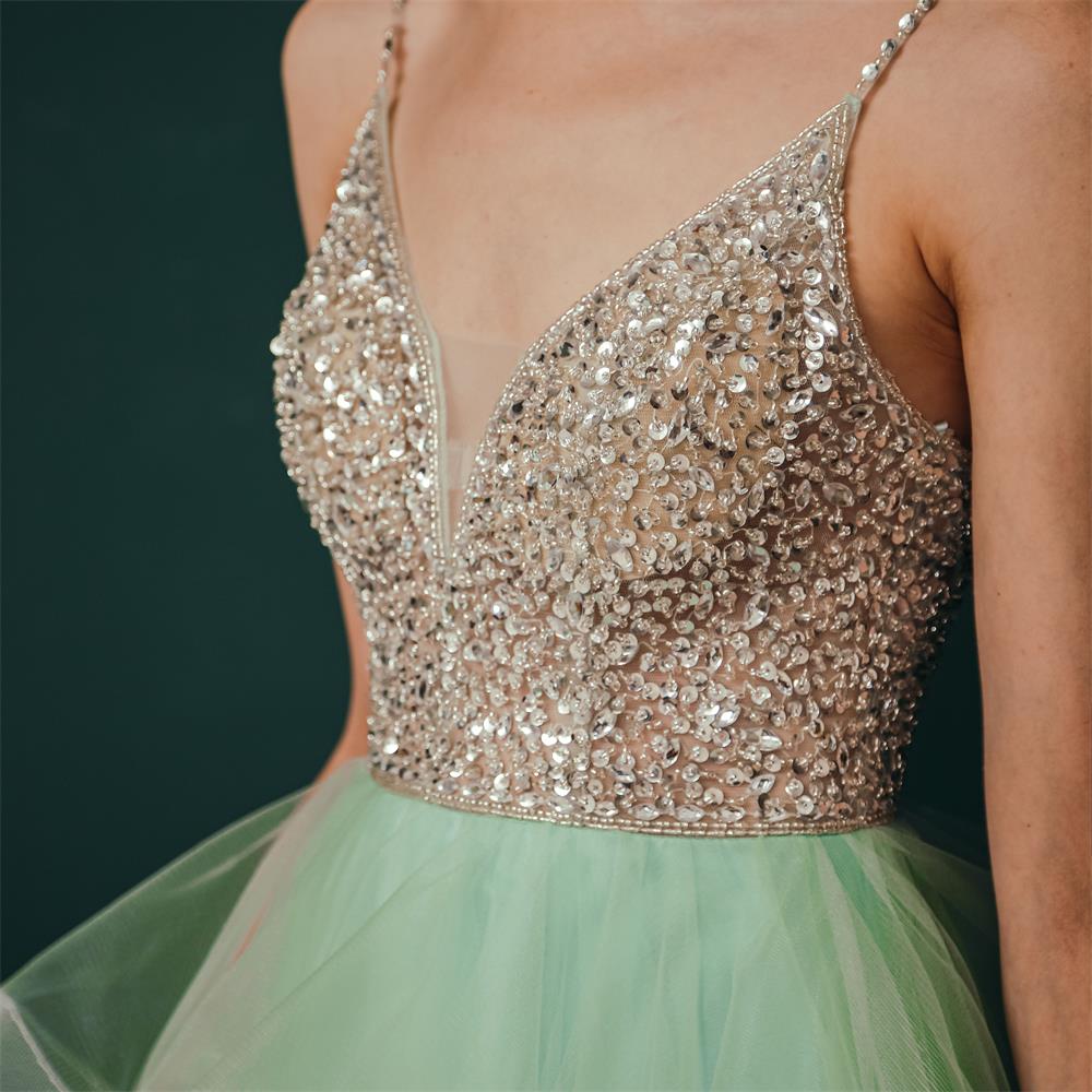 Spaghetti Straps Beading Tulle Homecoming Dresses Y341036