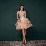 Cute A Line Spaghetti Straps Beading Tulle Knee Length Homecoming Dresses WH341036