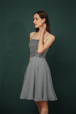 Cute Neading Chiffon Knee Length Short Homecoming Dresses Y301039