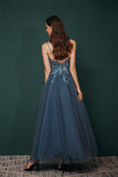 Pretty Long Tulle Prom Dresses Spaghetti Straps Prom Gowns With Appliques Y351032