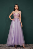 Stunning Front Split Spaghetti Straps Long A Line Beaded Prom Dresses Y351053