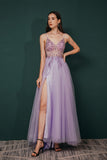 A Line Spaghetti Straps Beading Tulle Long Prom Dresses WH351053