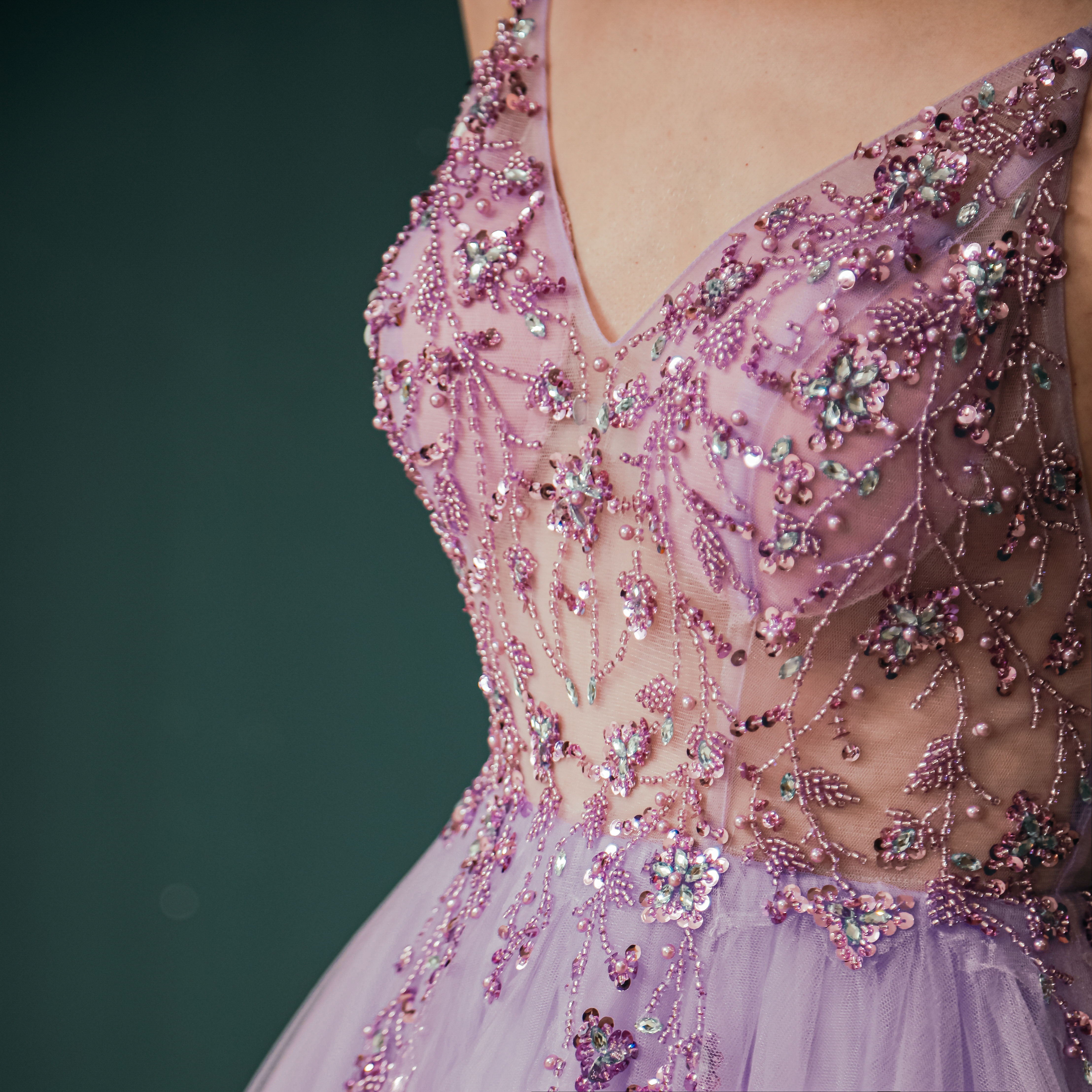Stunning Front Split Spaghetti Straps Long A Line Beaded Prom Dresses Y351053