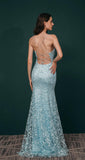 Pretty Sky Blue Backless Long Lace Spaghetti Straps Prom Dresses Event Dresses Y361047