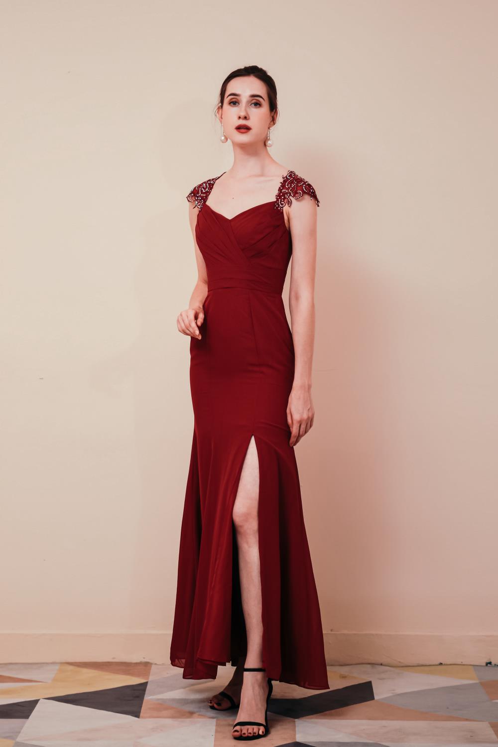 Charming Side Split Long Open Back Prom Dresses Evening Dresses Y291051