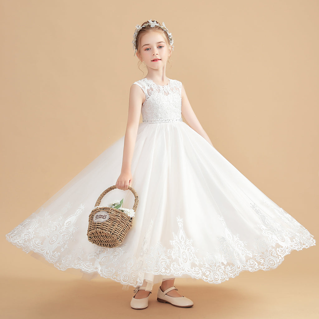 Cute Cap Sleeves Ivory Tulle Flower Girl Dresses With Beading ...