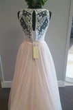 Light Pink V-Neck Sleeveless Tulle Beach Wedding Dresses with Lace Applique A Line Bridal Dresses N2523