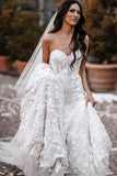 Charming Mermaid Sweetheart Lace Wedding Dresses with Appliques N087