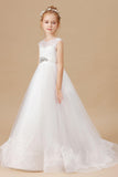 A Line Sleevelesss Tulle Floor-Length Flower Girl Dresses With Belt